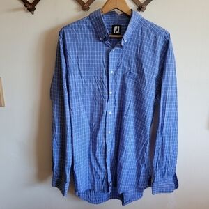 FootJoy Lightweight Long Sleeve Button Down Blue White Plaid Extra Large XL